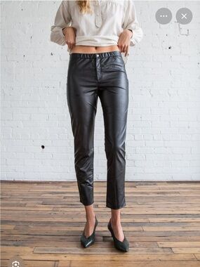 Isabel Marant Black Cropped Faux-Leather Slim Pants